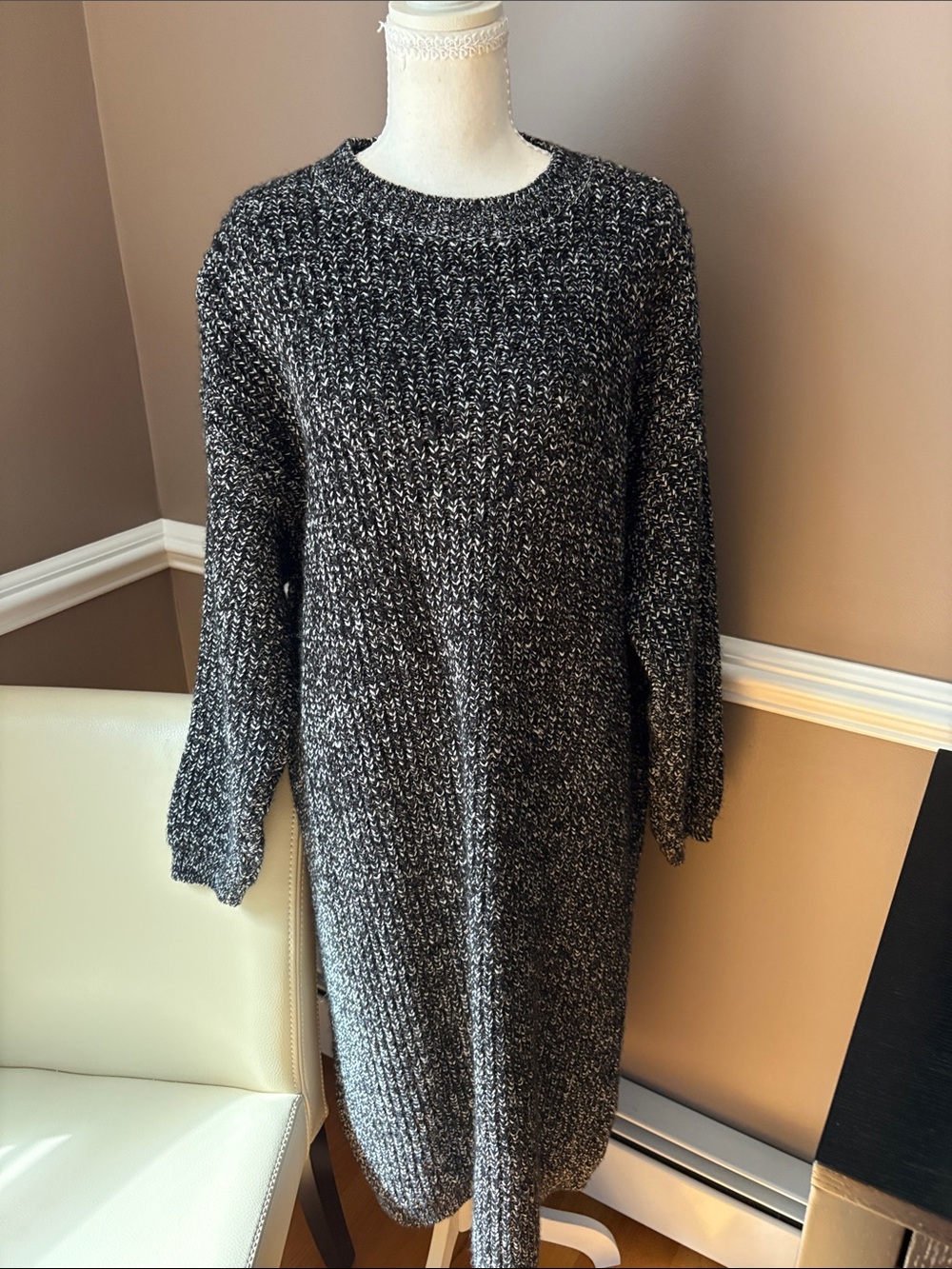 Zara Black & White Marled Long-Sleeve Sweater Dress